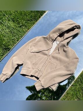 Cropped Hooded Zip Sweatshirt - Taupe